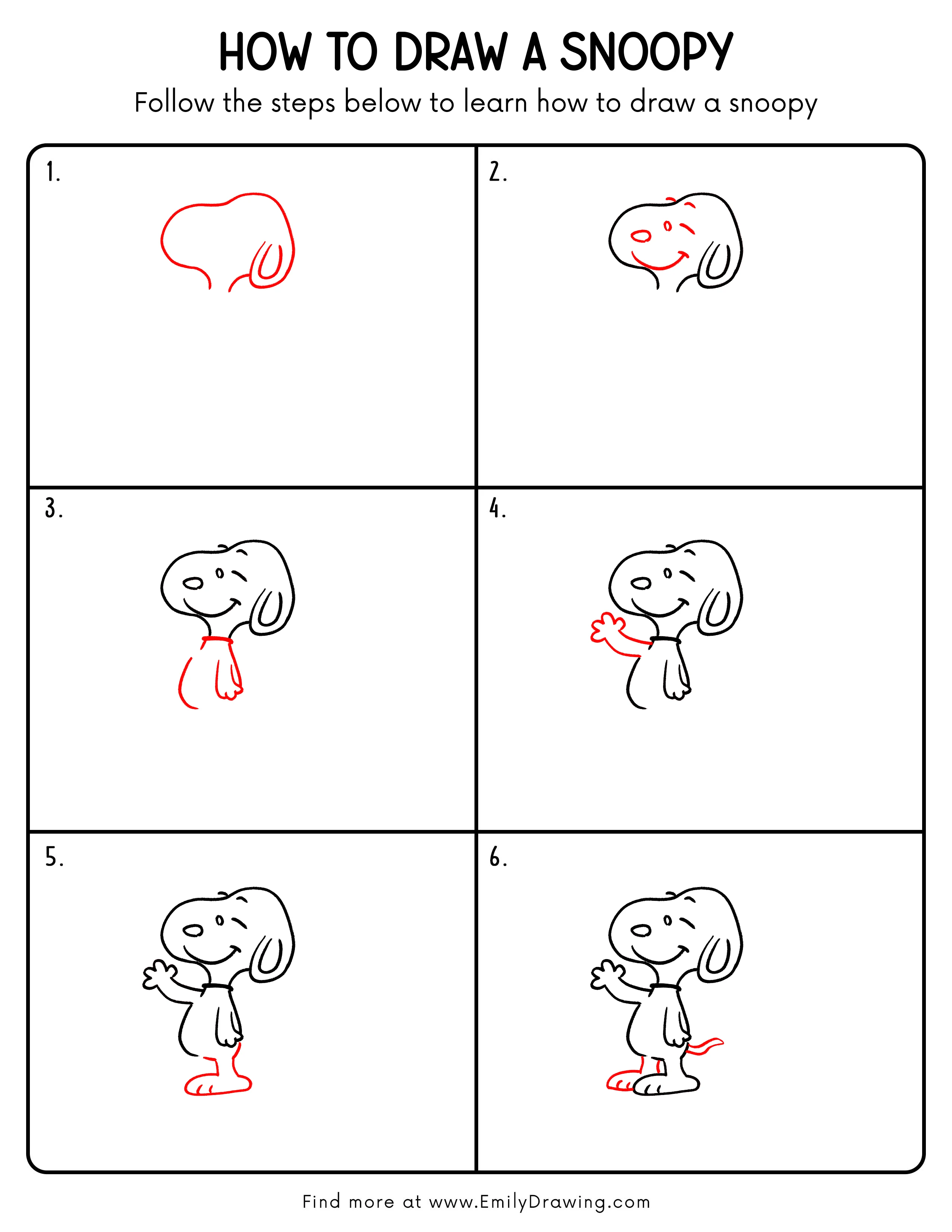 Printable Snoopy Drawing Guide
