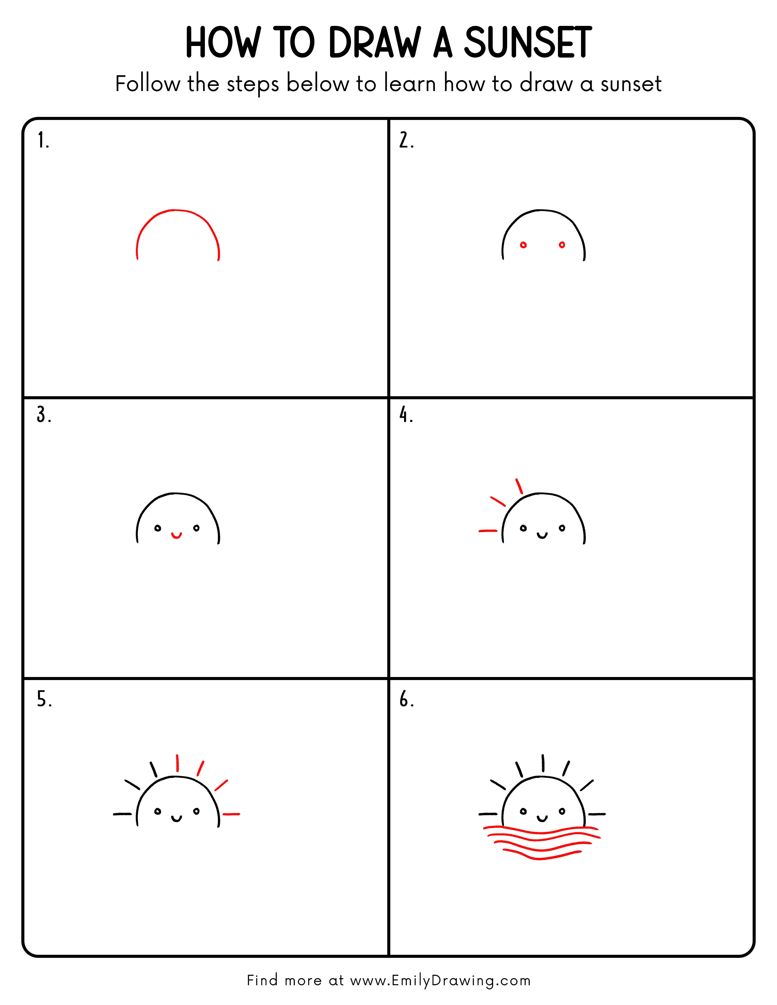 Printable Sunset Drawing Guide