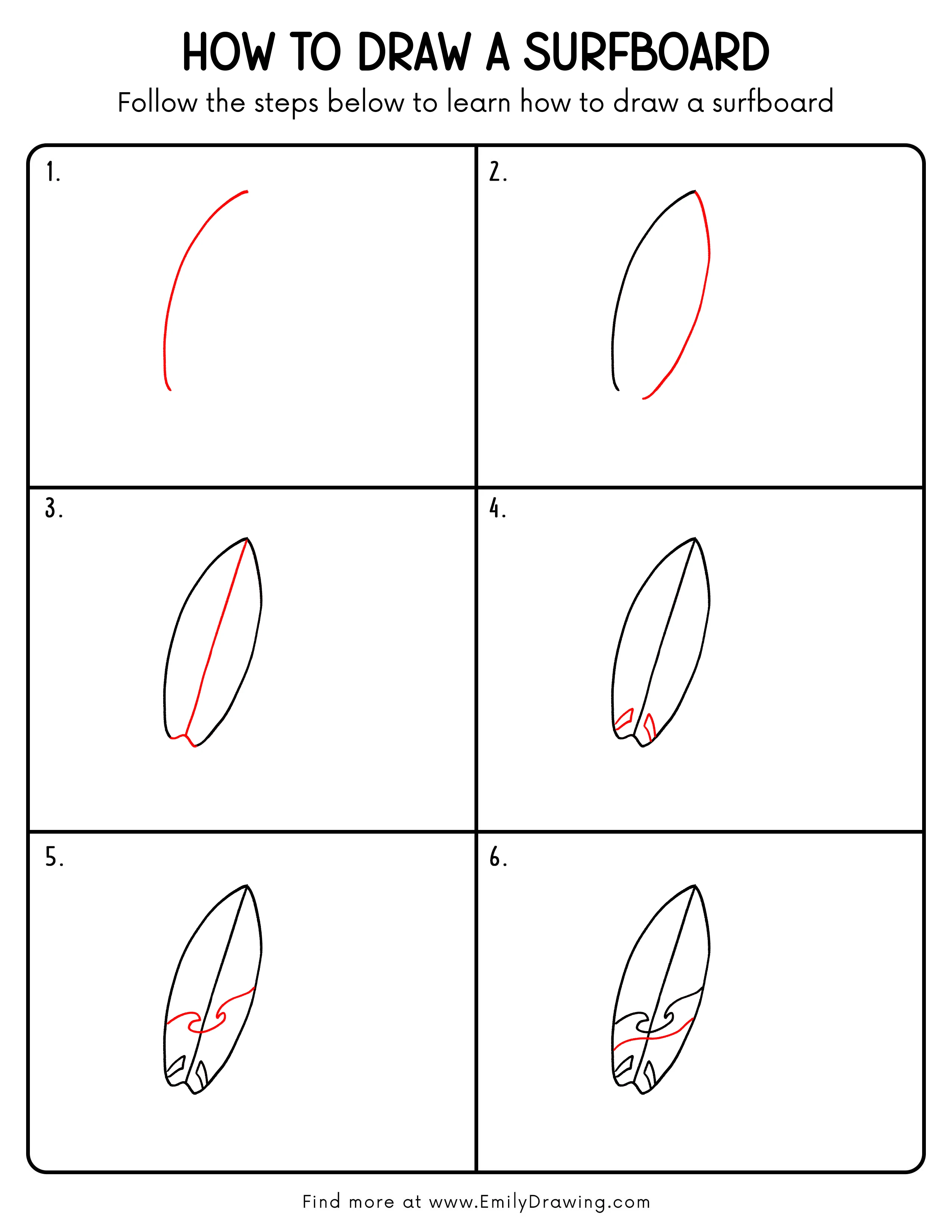 Printable Surfboard Drawing Guide