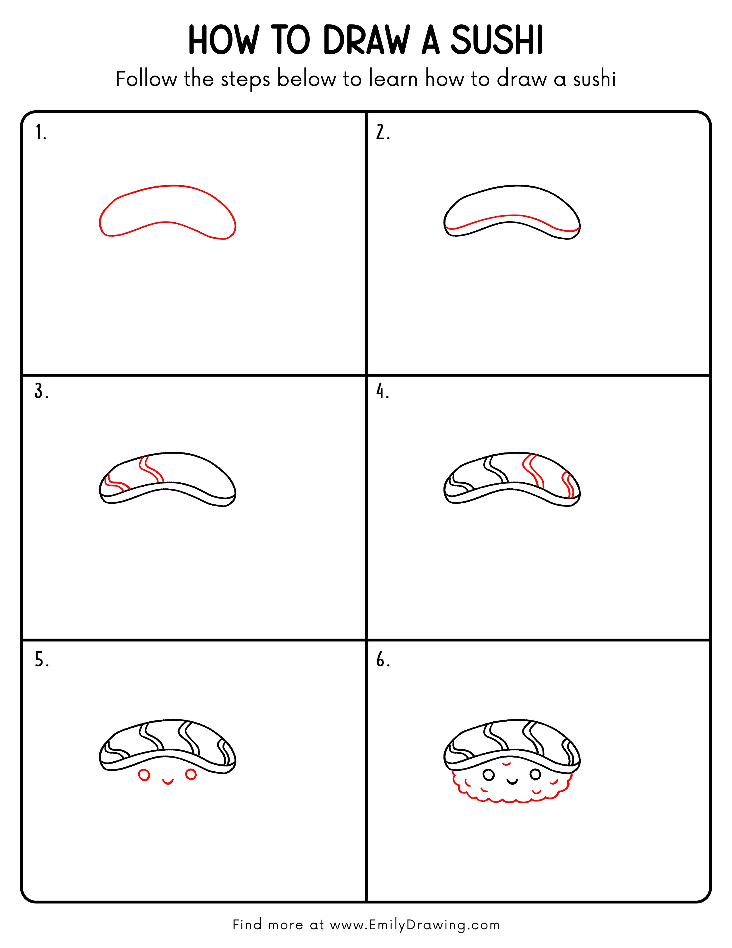 Printable Sushi Drawing Guide