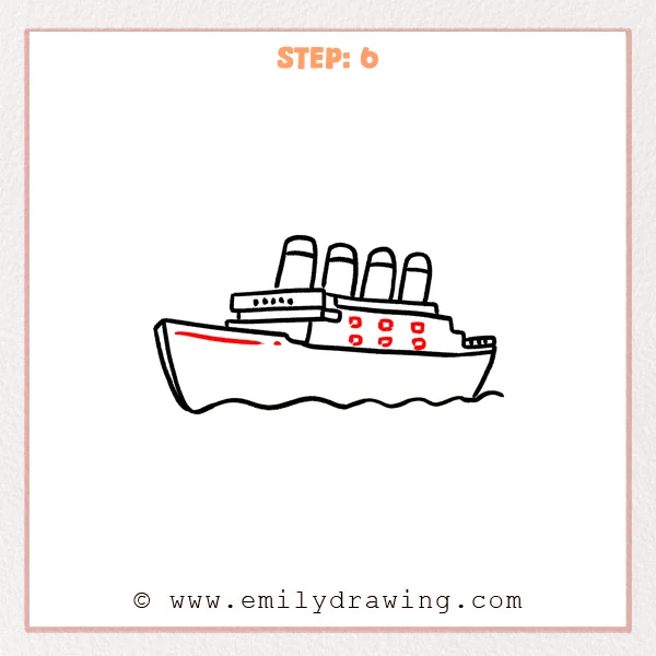 how to draw a titanic - Step 6