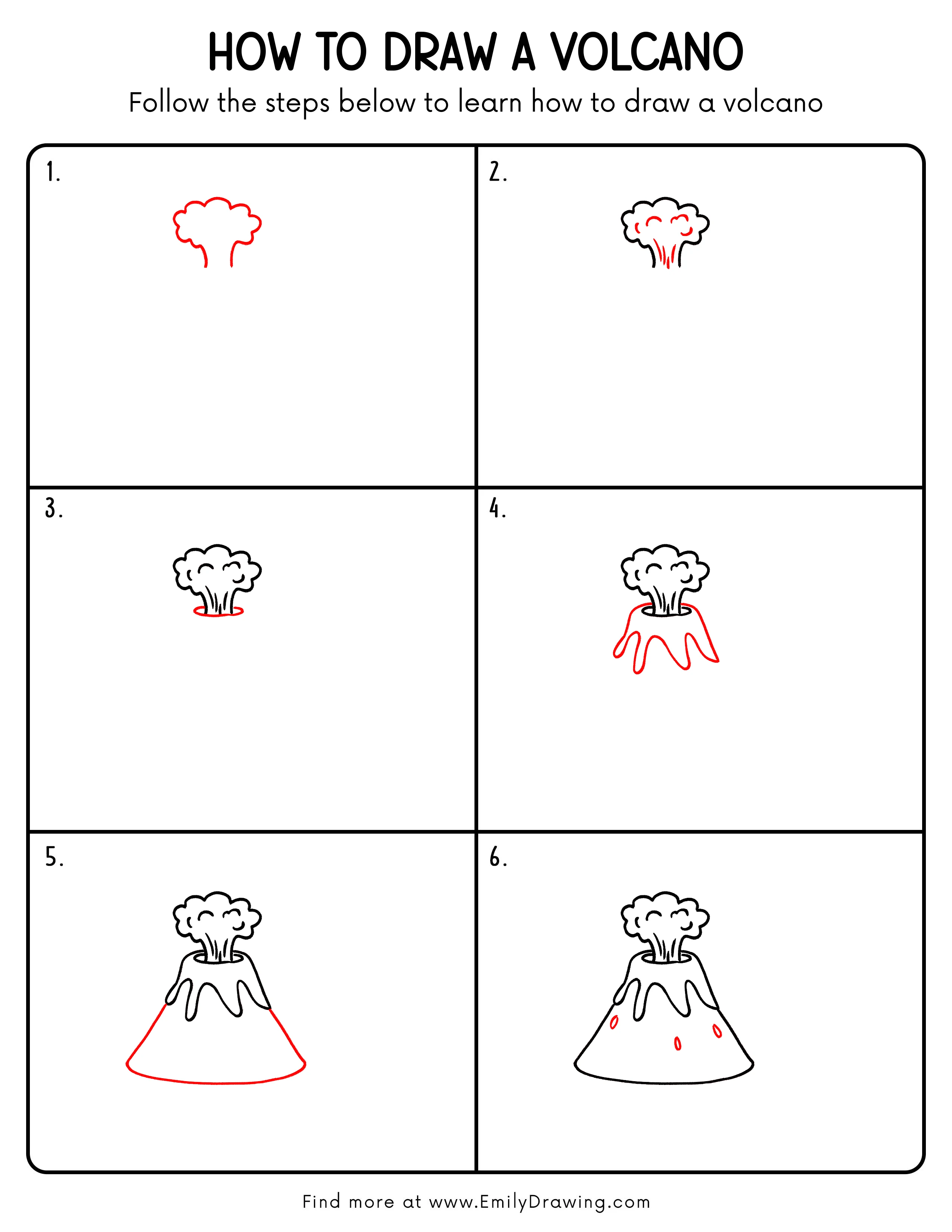 Printable Volcano Drawing Guide