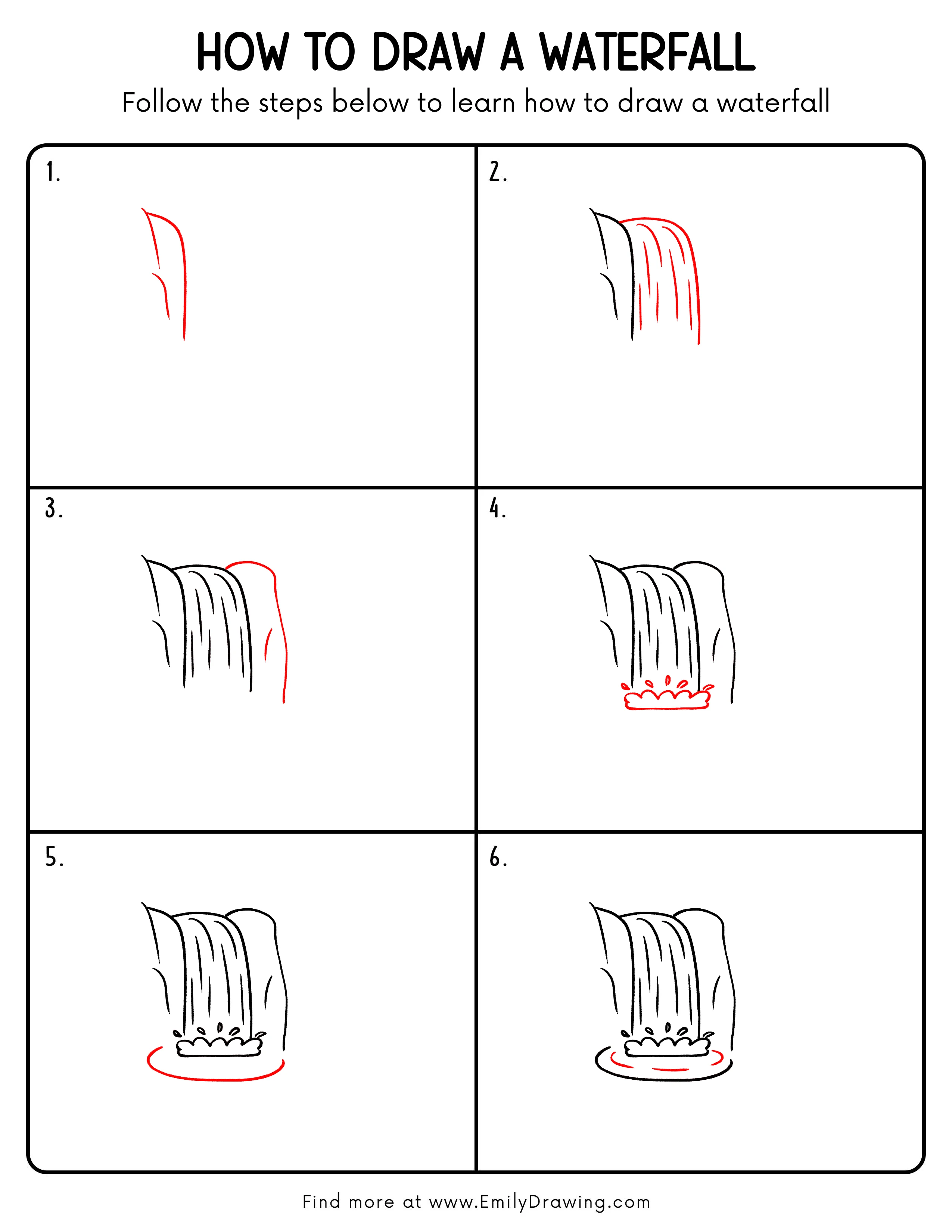 Printable Waterfall Drawing Guide