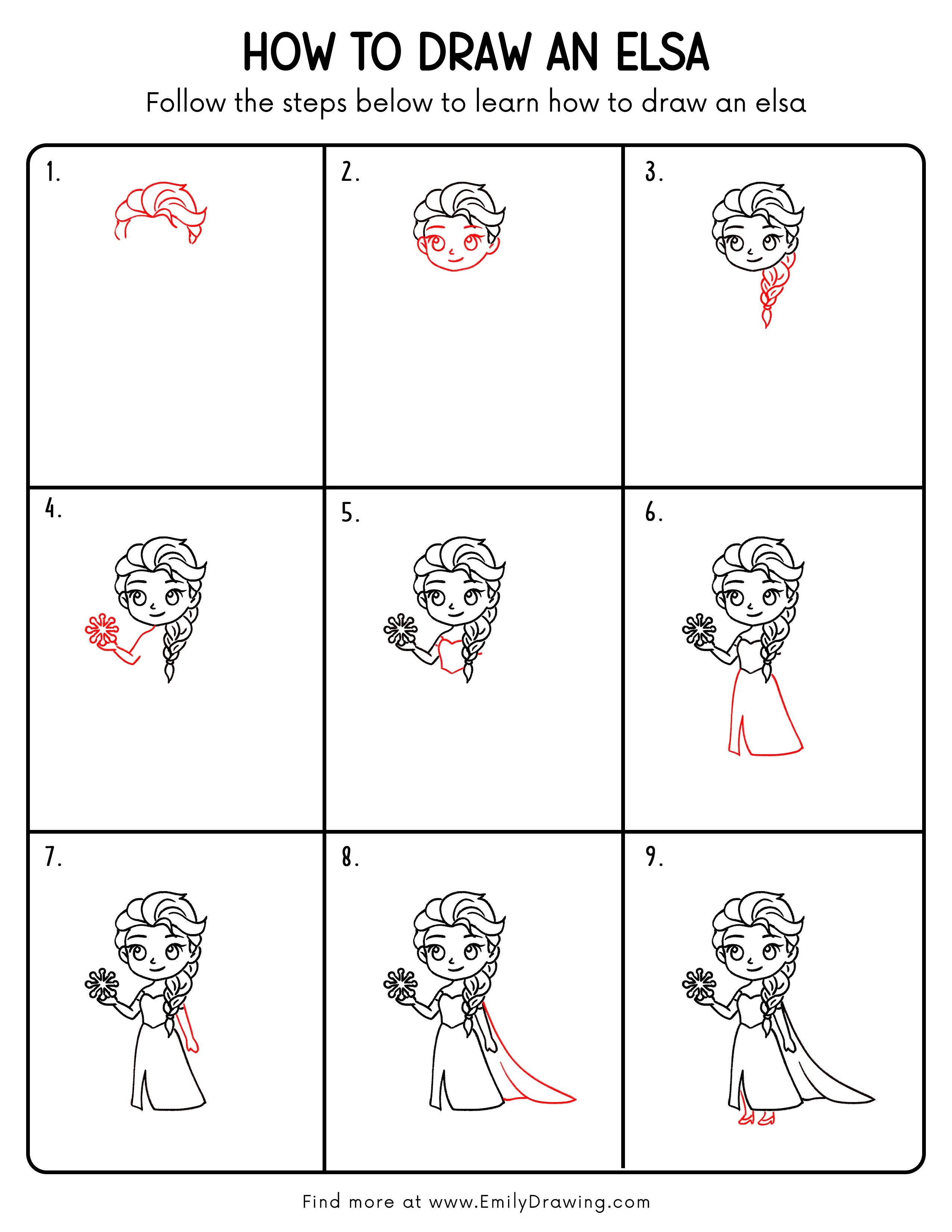 Printable Elsa Drawing Guide