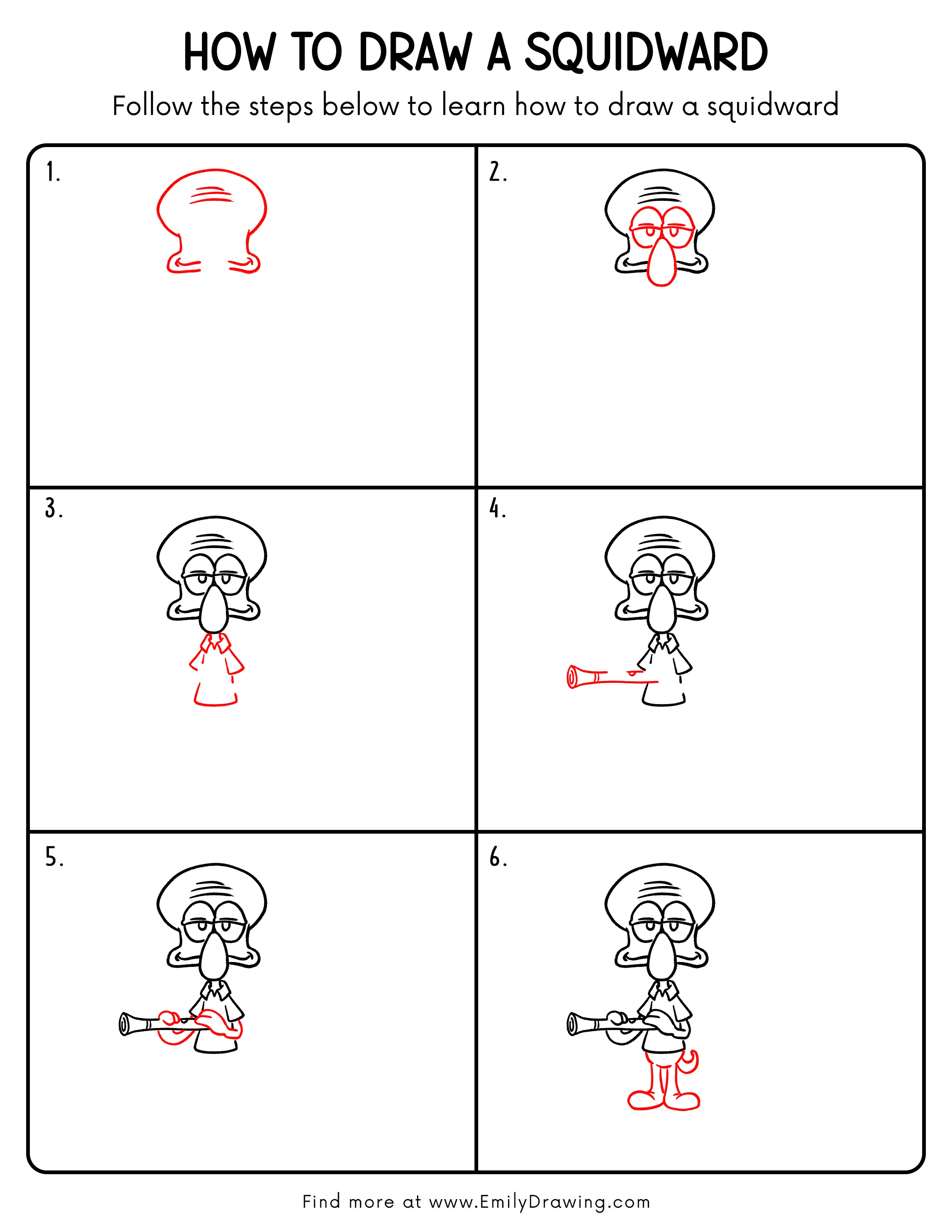 Printable Squidward Drawing Guide