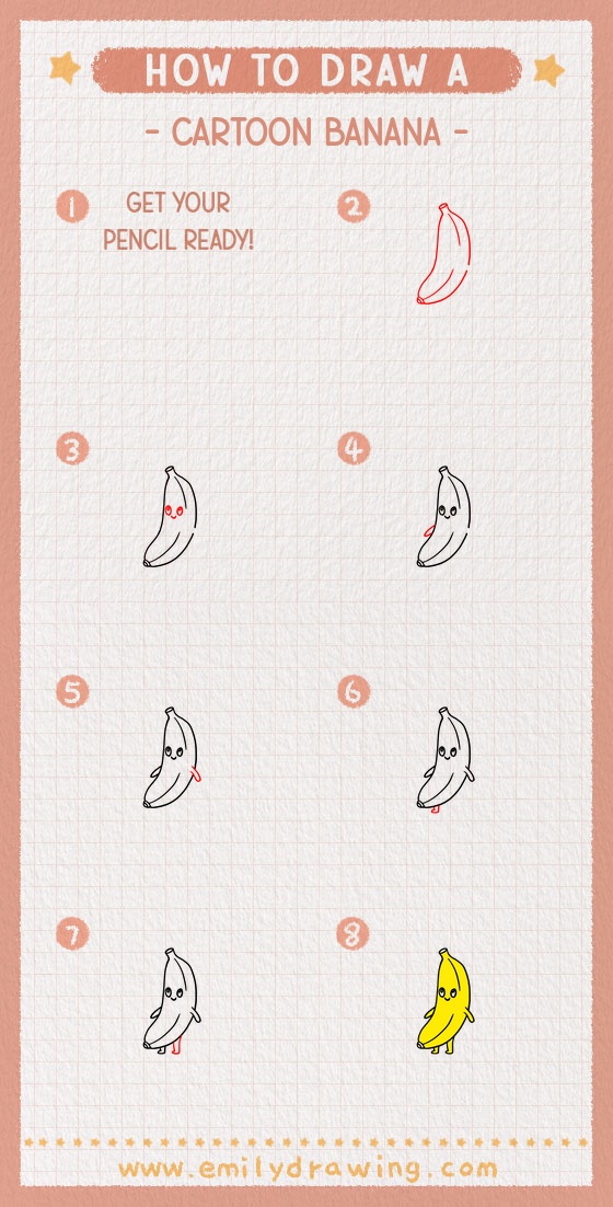 how to draw a cartoon banana pinterest pin