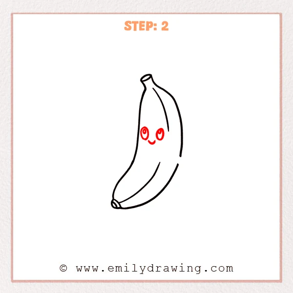 how to draw a cartoon banana - Step 2 progression of the cartoon banana drawing after the "add the face" stage.