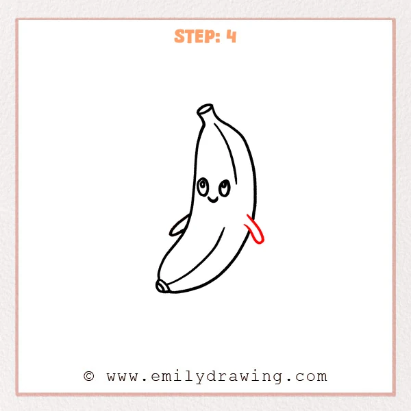 how to draw a cartoon banana - Step 4 progression of the cartoon banana drawing after the "draw the right arm" stage.
