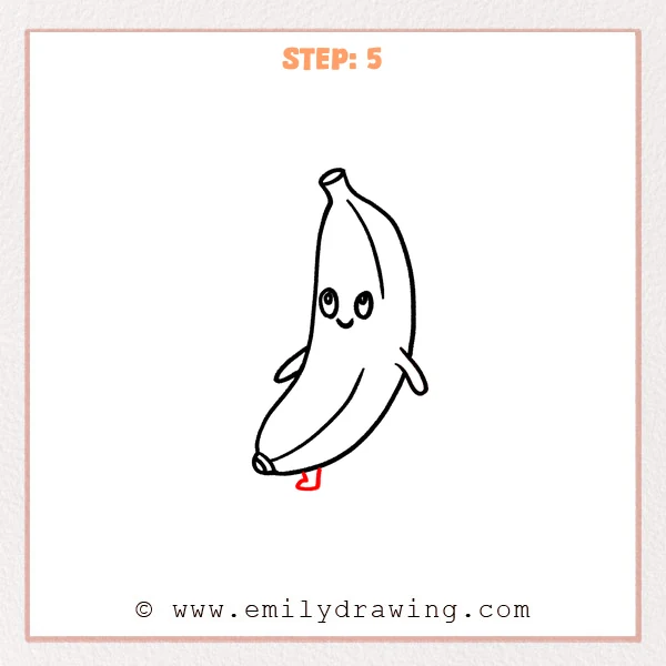 how to draw a cartoon banana - Step 5 progression of the cartoon banana drawing after the "add the first leg" stage.