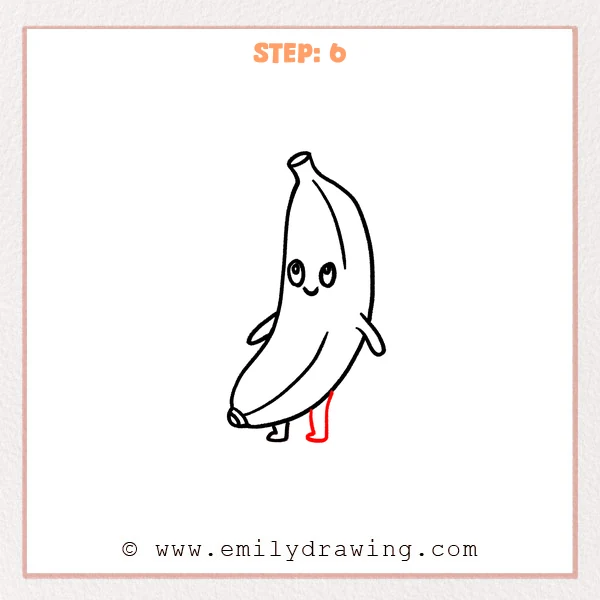 how to draw a cartoon banana - Step 6 progression of the cartoon banana drawing after the "complete the legs" stage.