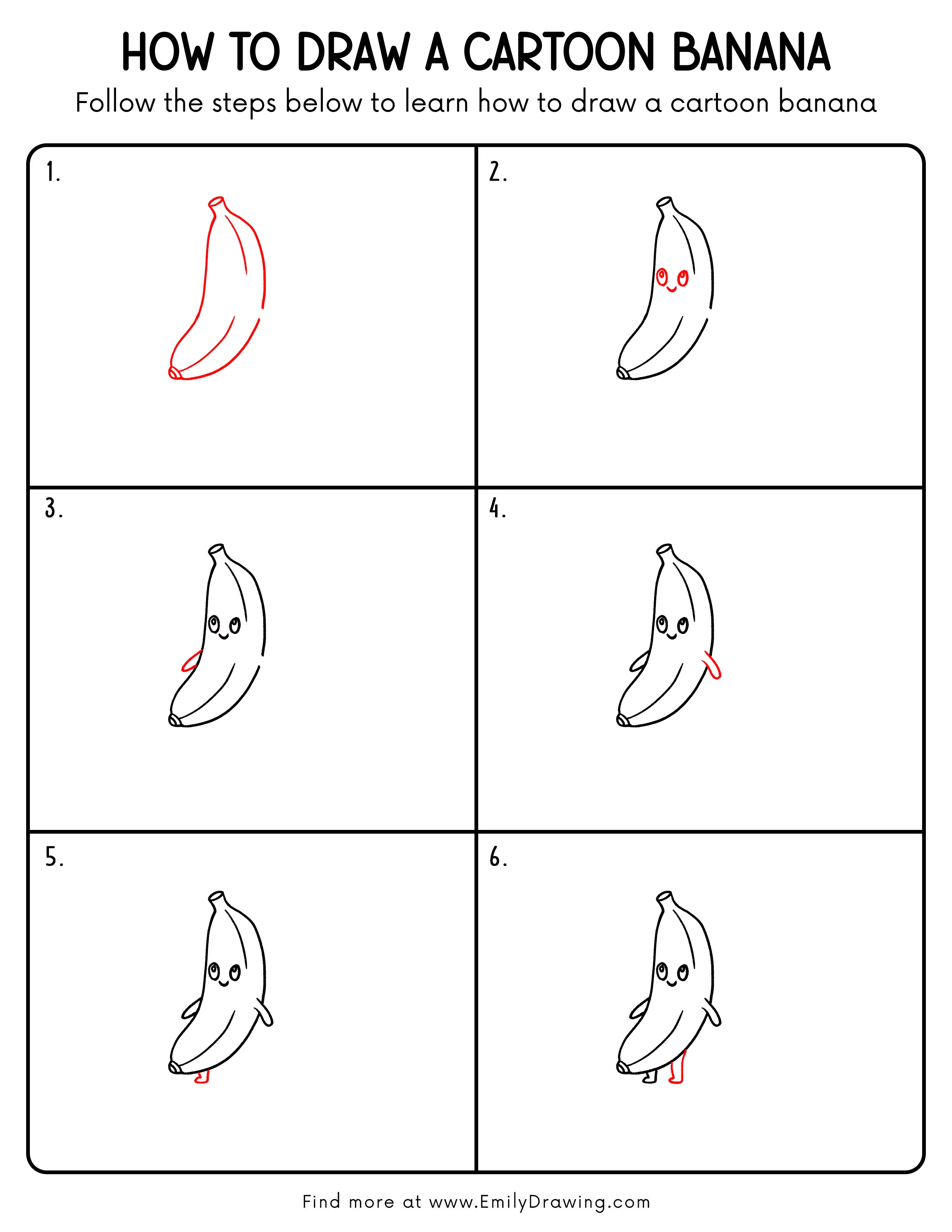 Printable Cartoon Banana Drawing Guide