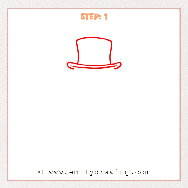 how to draw an abraham lincoln - Step 1 of an Abraham Lincoln drawing, showing the tall stovepipe hat and curved brim.