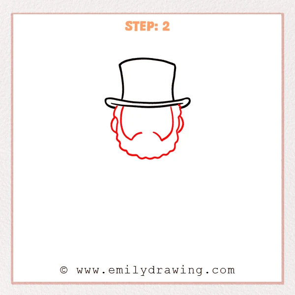 how to draw an abraham lincoln - Step 2 of an Abraham Lincoln drawing, adding the face outline, ears, sideburns, and full beard.