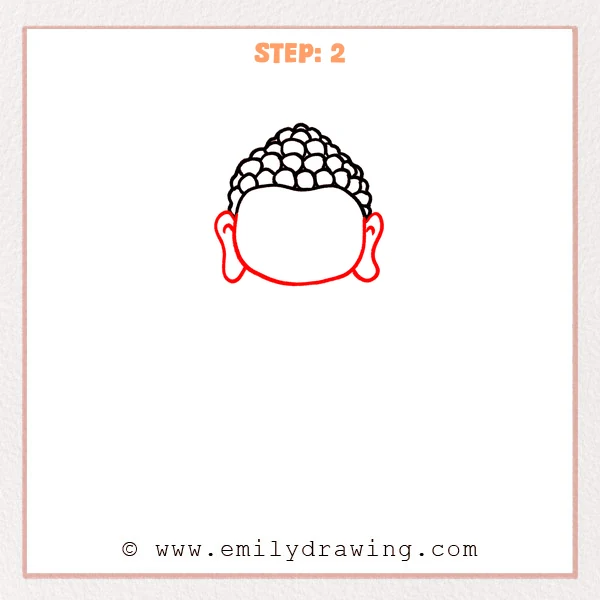how to draw a buddha - Step 2 progression of the buddha drawing after the "outline the head" stage.