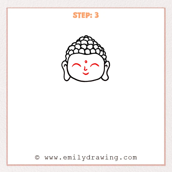 how to draw a buddha - Step 3 progression of the buddha drawing after the "draw the peaceful face" stage.