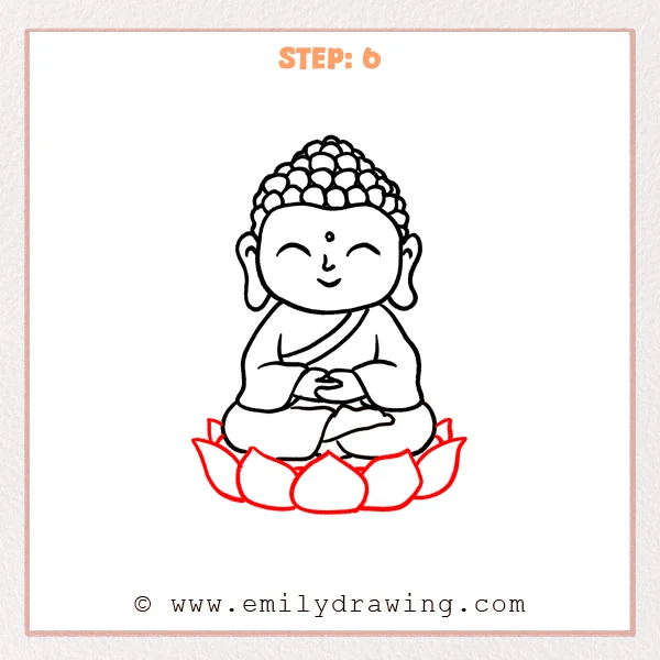 how to draw a buddha - Step 6 progression of the buddha drawing after the "draw the lotus base" stage.