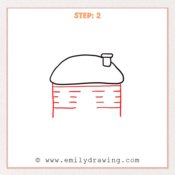 how to draw a cabin - Step 2 progression of the cabin drawing after the "build the log walls" stage.