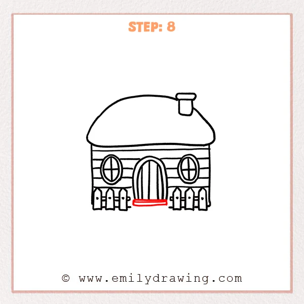 how to draw a cabin - Step 8 progression of the cabin drawing after the "start the doorstep" stage.