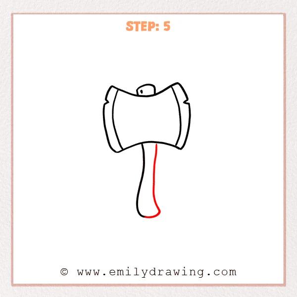 how to draw an axe - Step 5 progression of the axe drawing after the "complete the handle" stage.