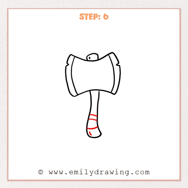 how to draw an axe - Step 6 progression of the axe drawing after the "add handle details" stage.