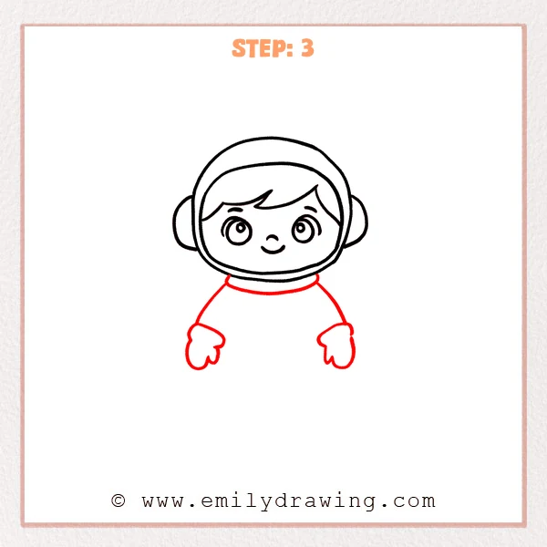 how to draw a cartoon astronaut - Step 3 progression of the cartoon astronaut drawing after the "sketch the arms" stage.