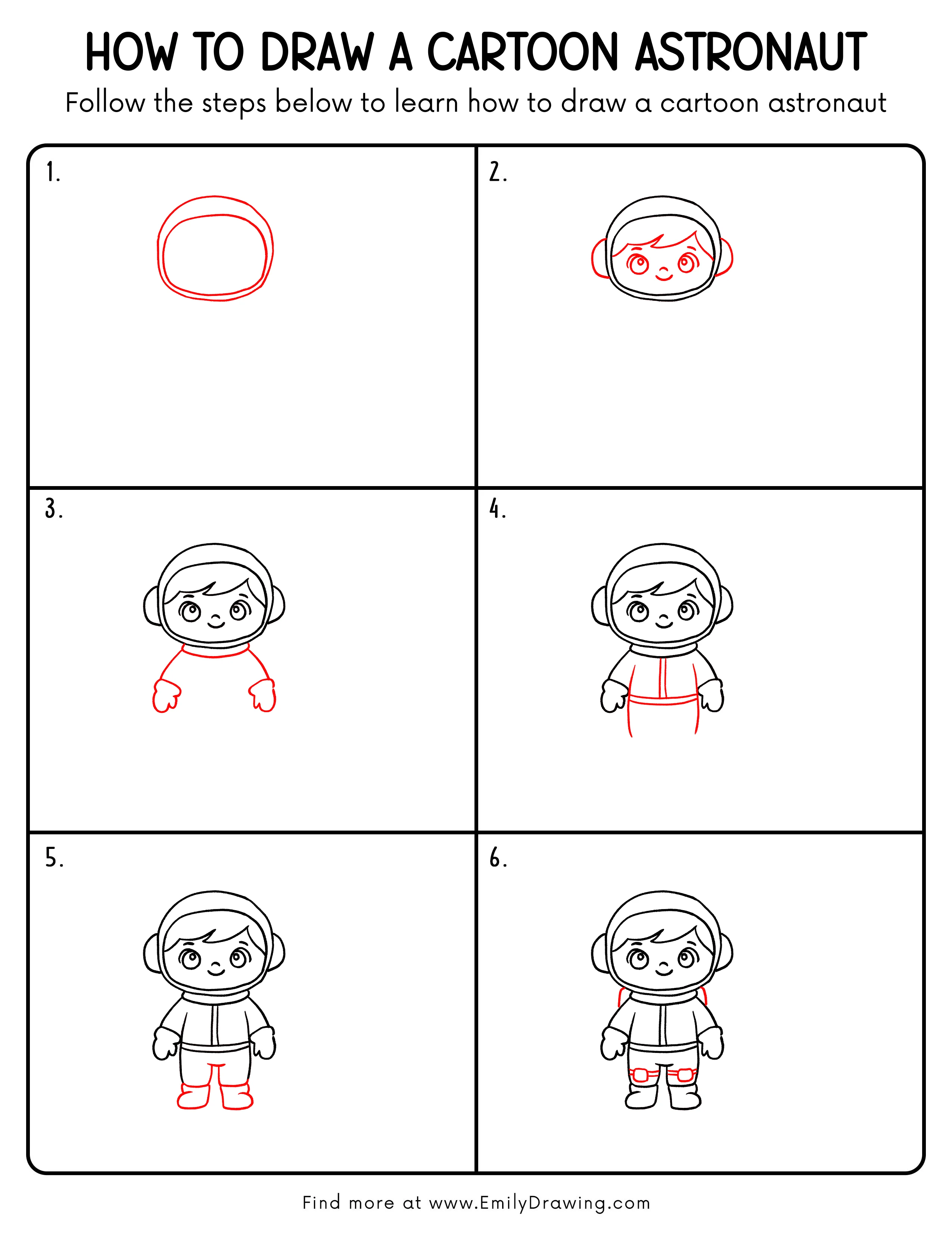 Printable Cartoon Astronaut Drawing Guide