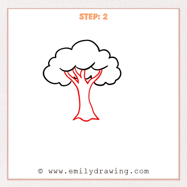 how to draw a cartoon background - Step 2 progression of the cartoon background drawing after the "add the tree trunk" stage.