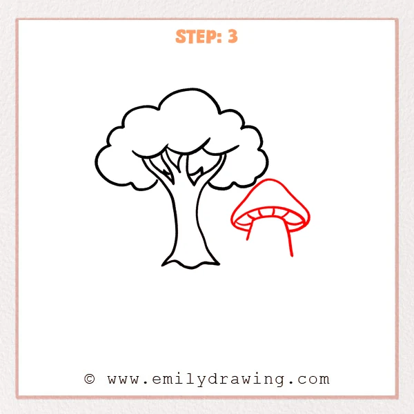 how to draw a cartoon background - Step 3 progression of the cartoon background drawing after the "start the mushroom house" stage.