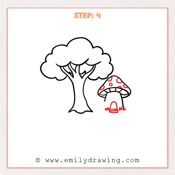 how to draw a cartoon background - Step 4 progression of the cartoon background drawing after the "detail the mushroom" stage.
