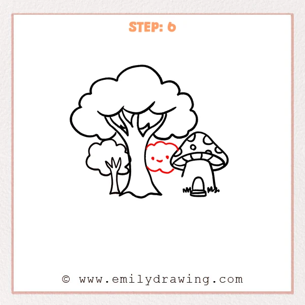 how to draw a cartoon background - Step 6 progression of the cartoon background drawing after the "draw a friendly cloud" stage.