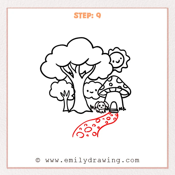 how to draw a cartoon background - Step 9 progression of the cartoon background drawing after the "finish with a path" stage.