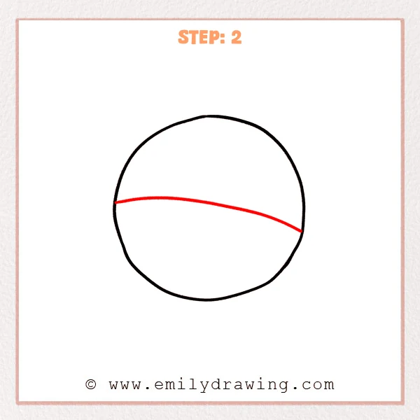 how to draw a cartoon basketball - Step 2 progression of the cartoon basketball drawing after the "add the center seam" stage.