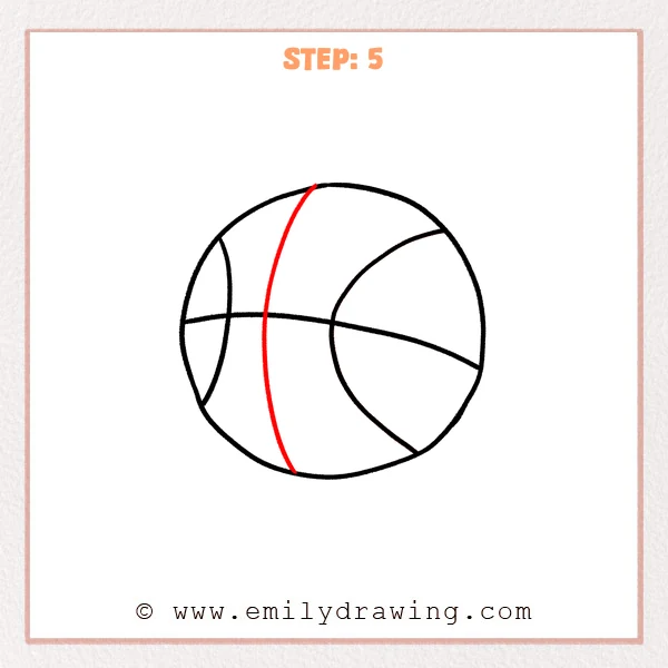how to draw a cartoon basketball - Step 5 progression of the cartoon basketball drawing after the "complete the panel lines" stage.