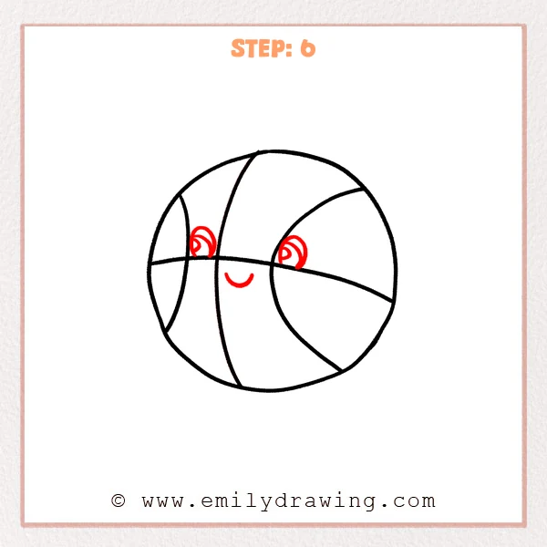 how to draw a cartoon basketball - Step 6 progression of the cartoon basketball drawing after the "draw the cartoon face" stage.