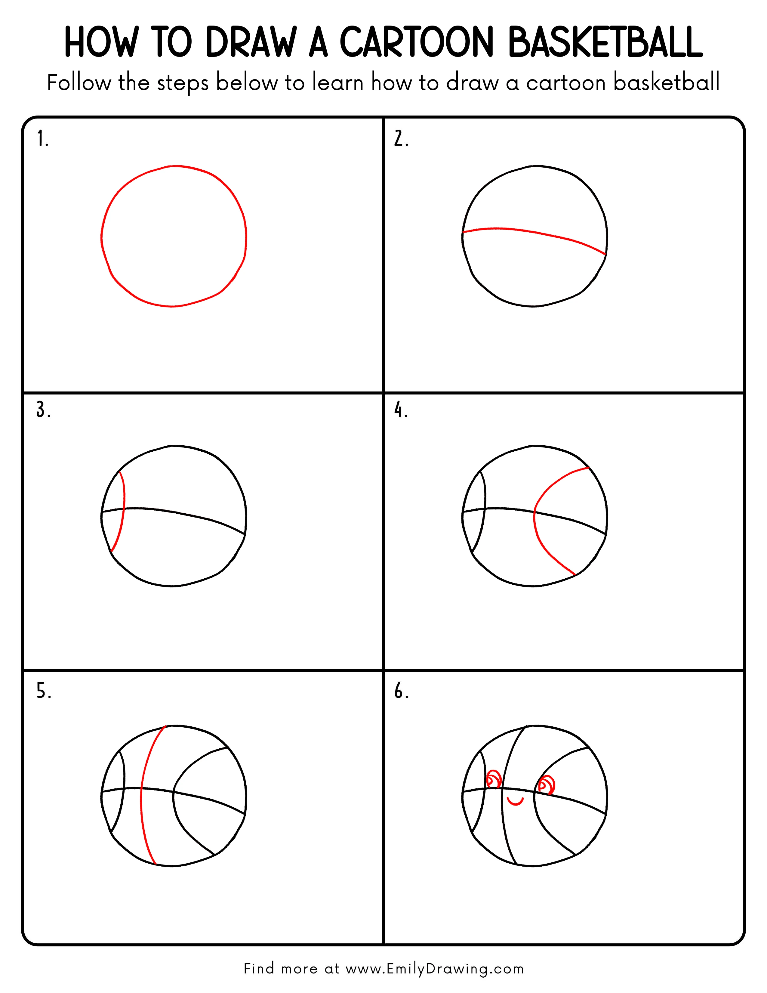Printable Cartoon Basketball Drawing Guide