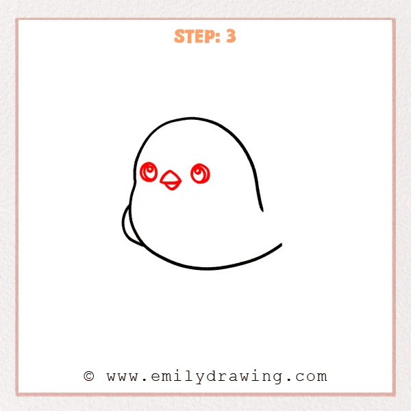 how to draw a cartoon bird - Step 3 progression of the cartoon bird drawing after the "add the face" stage.