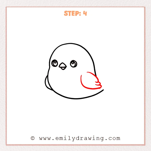 how to draw a cartoon bird - Step 4 progression of the cartoon bird drawing after the "draw the wing" stage.