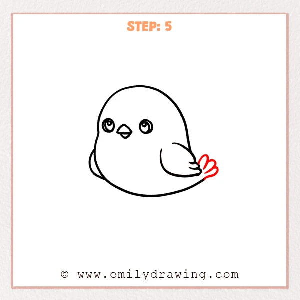 how to draw a cartoon bird - Step 5 progression of the cartoon bird drawing after the "add the tail" stage.