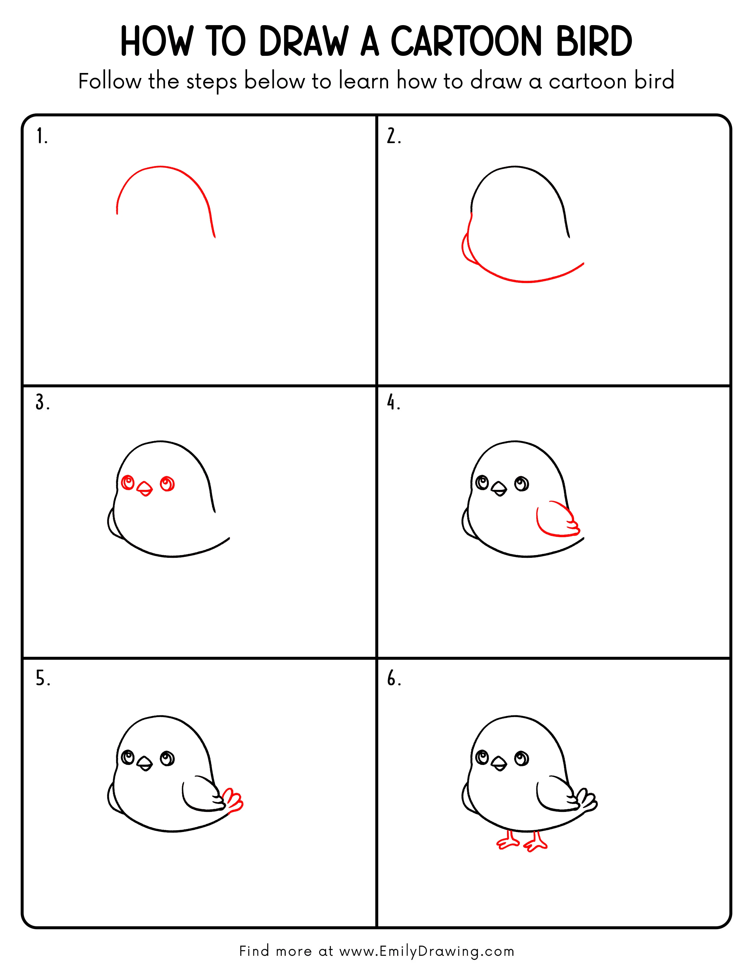 Printable Cartoon Bird Drawing Guide