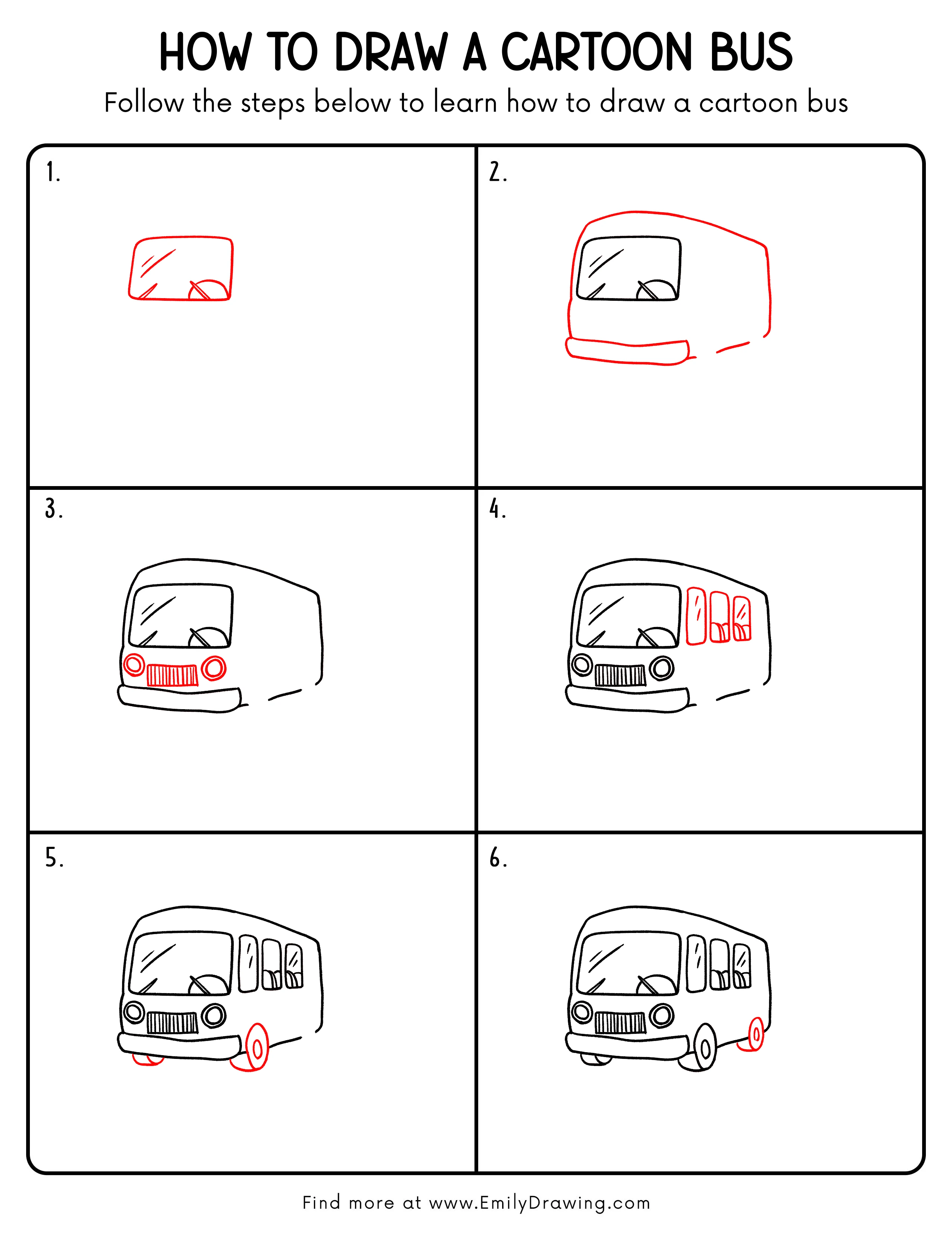 Printable Cartoon Bus Drawing Guide