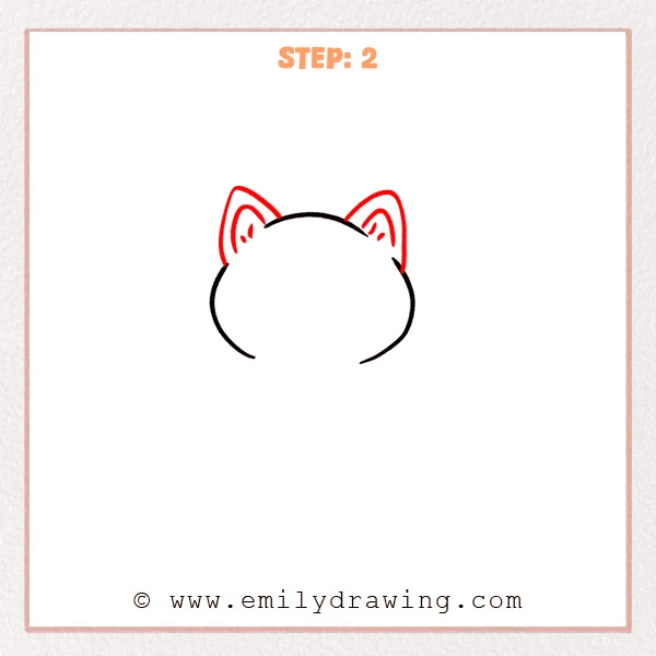 how to draw a cartoon cat - Step 2 progression of the cartoon cat drawing after the "add the ears" stage.
