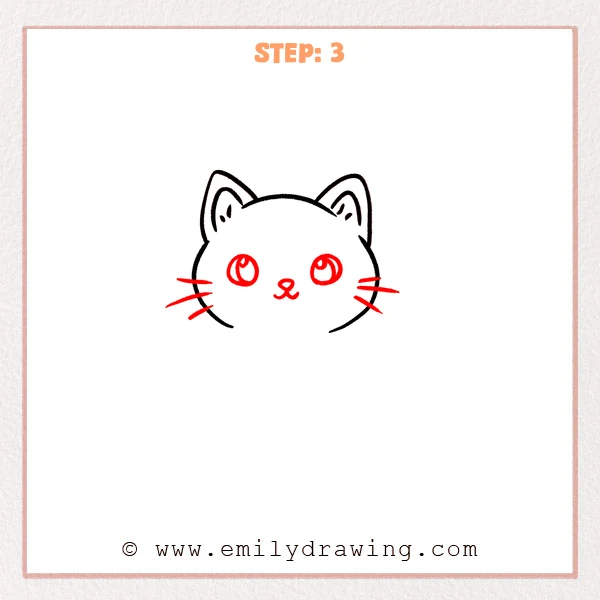 how to draw a cartoon cat - Step 3 progression of the cartoon cat drawing after the "draw the face" stage.