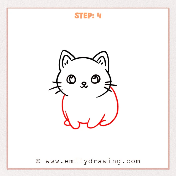how to draw a cartoon cat - Step 4 progression of the cartoon cat drawing after the "build the body" stage.