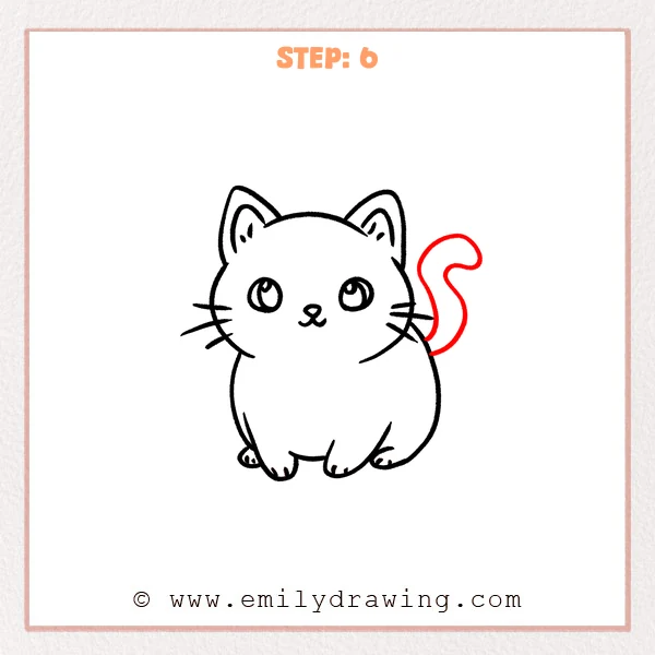 how to draw a cartoon cat - Step 6 progression of the cartoon cat drawing after the "finish with the tail" stage.