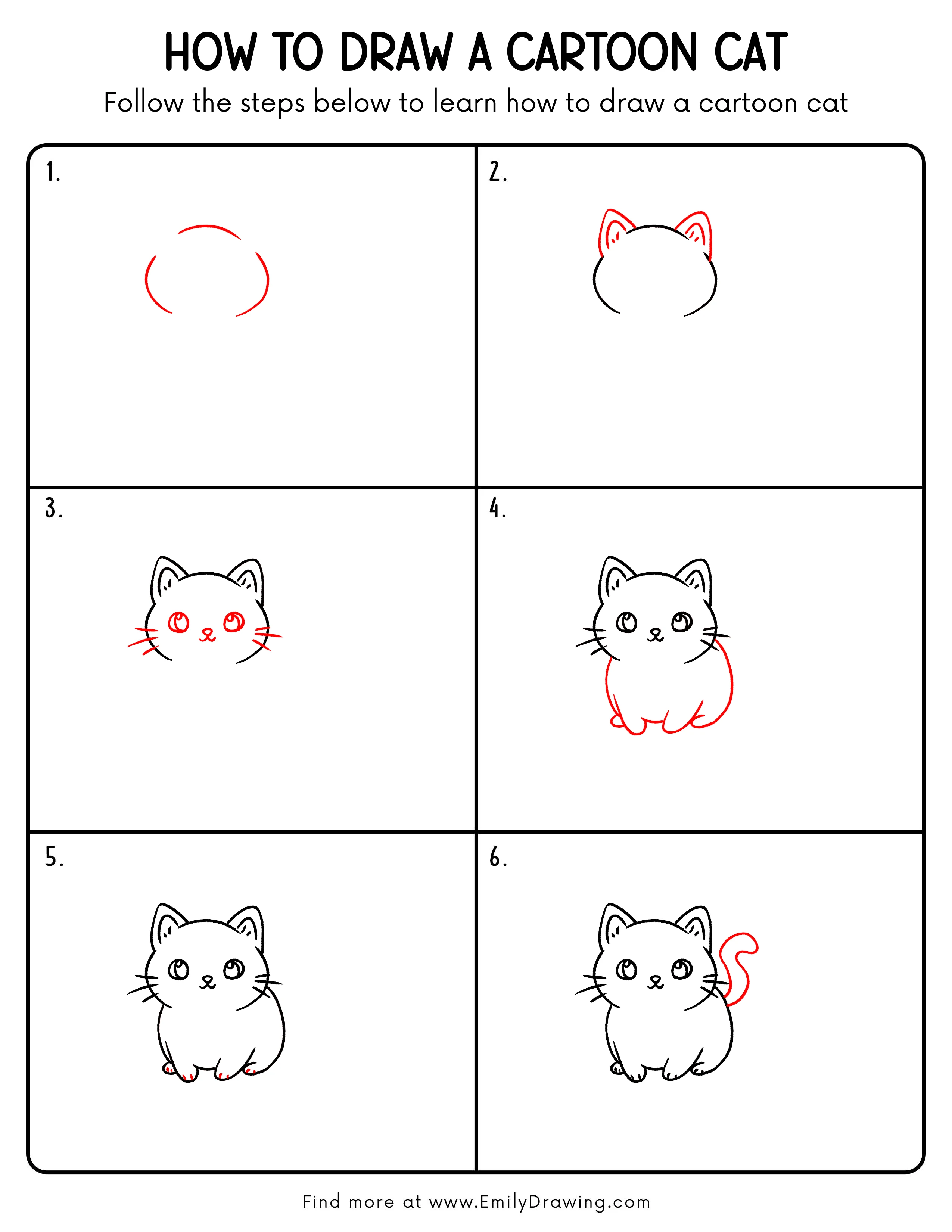 Printable Cartoon Cat Drawing Guide