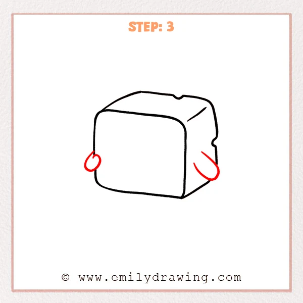 how to draw a cartoon cheese - Step 3 progression of the cartoon cheese drawing after the "draw the arms" stage.