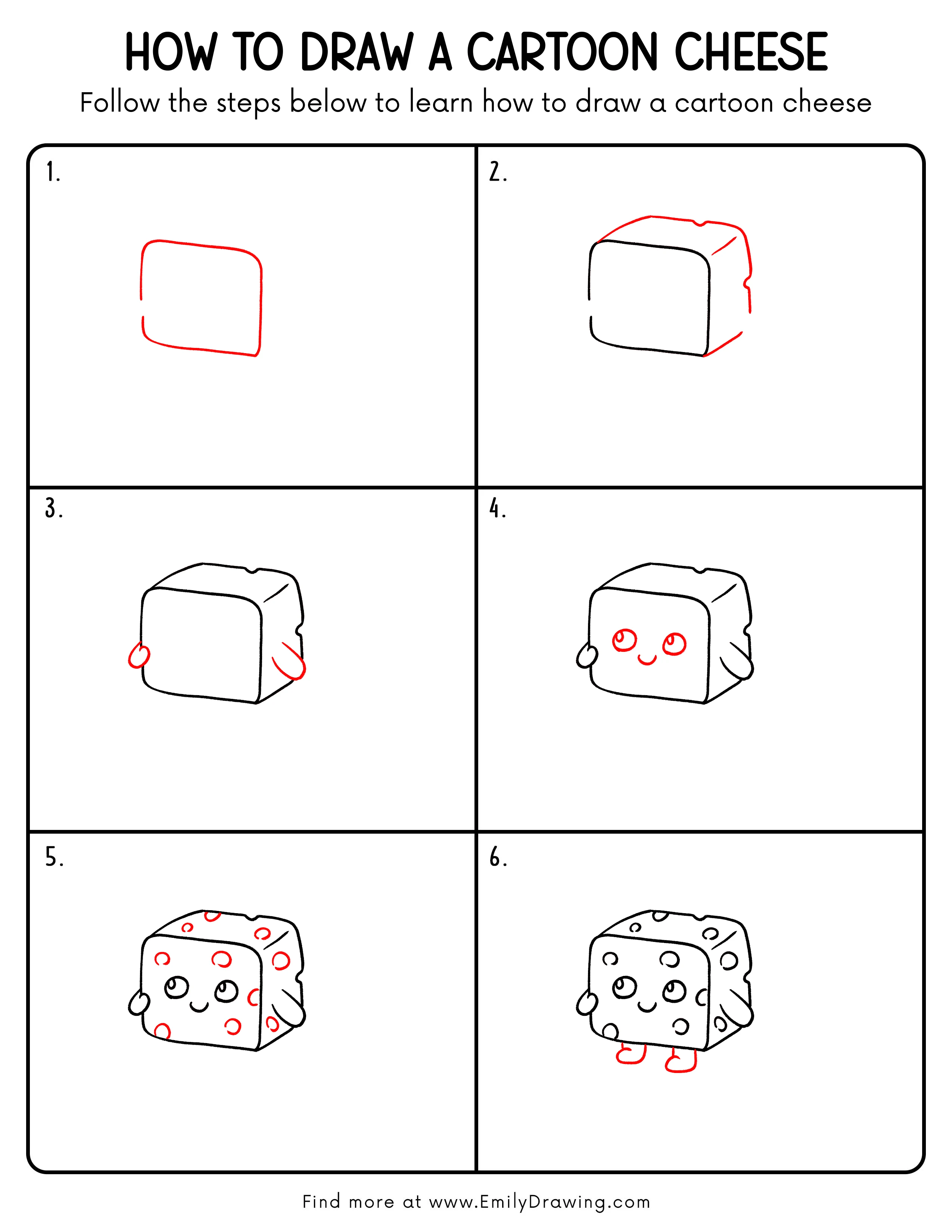 Printable Cartoon Cheese Drawing Guide