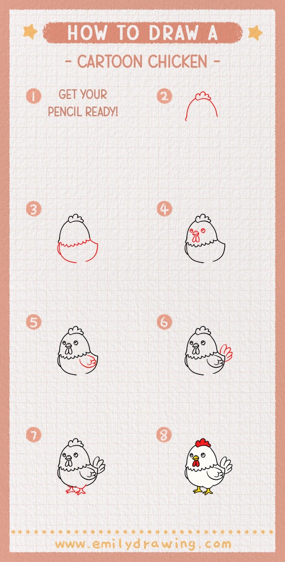 how to draw a cartoon chicken pinterest pin