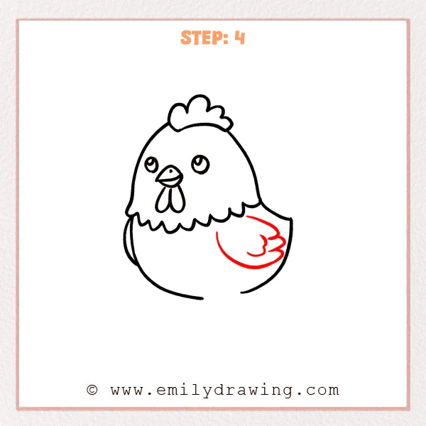 how to draw a cartoon chicken - Step 4 progression of the cartoon chicken drawing after the "add the wing" stage.