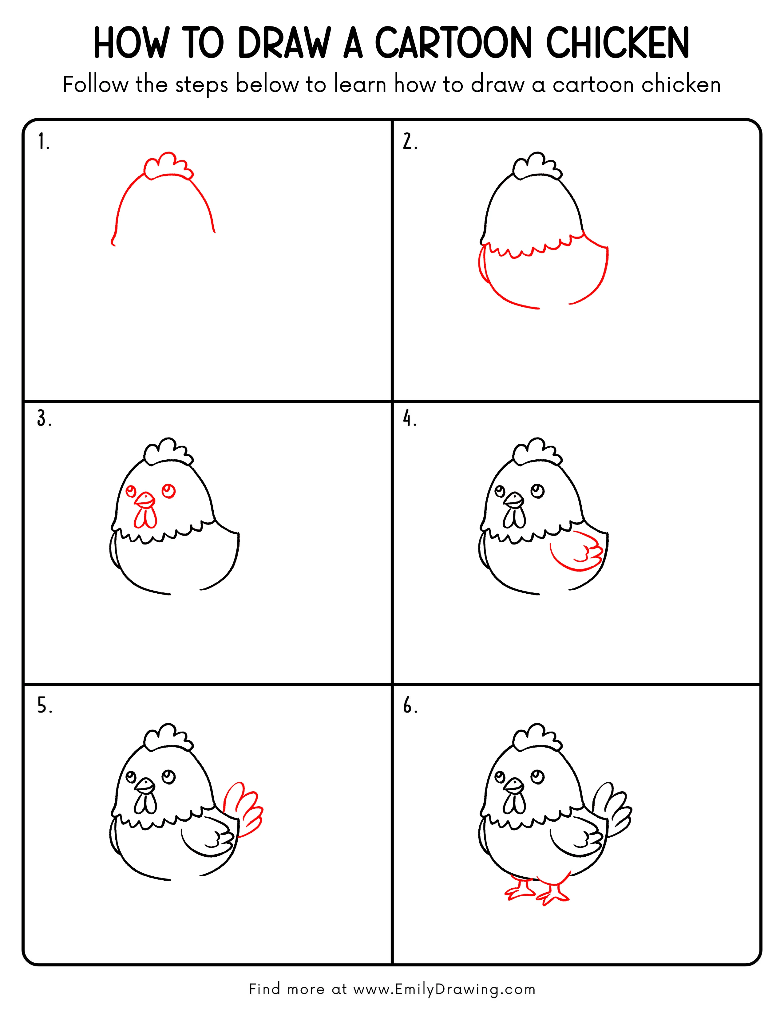 Printable Cartoon Chicken Drawing Guide